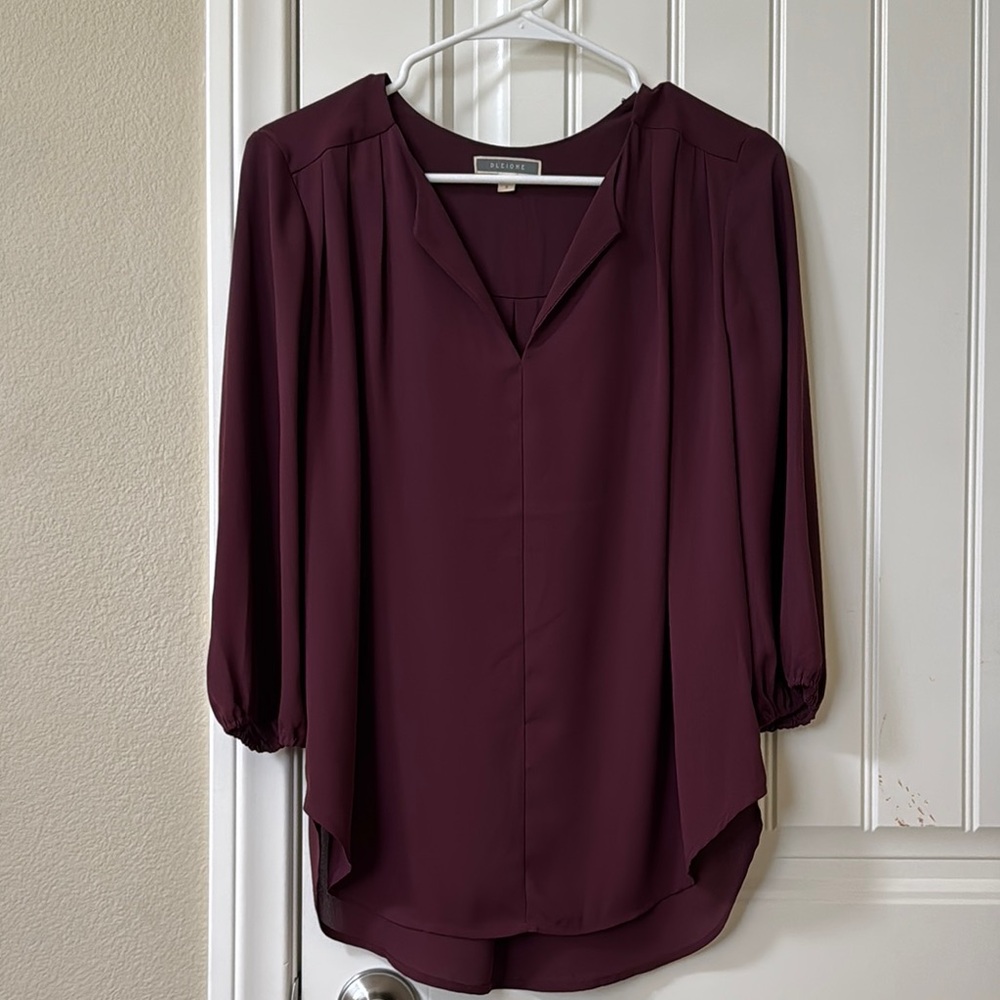 Dleione Purple 3/4 Sleeve Relaxed Blouse